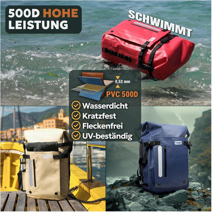 Водонепроникний рюкзак Dry Bag 20/30/45 л з 3 зовнішніми кишенями, RollTop, для пляжу, човна, каяка, туризму, риболовлі та мотоцикла