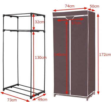 Текстильна шафа для одягу COSTWAY, складна, з полицями та штангою, 74x50x172 см, коричнева, для вітальні, спальні, підвалу