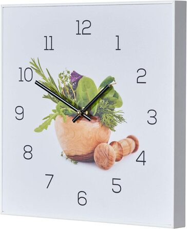Стіна годинник levandeo 30x30 см для кухні з травами та спеціями, ПВХ, білий, декоративний