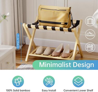 Стійка для валіз із бамбука SMIBUY, складана з полицями для готелів, спальні, гостьових кімнат, вантажопідйомна, натуральний колір