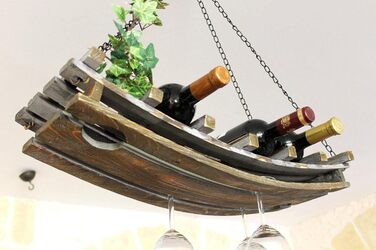 Підвісна винна полиця DanDiBo 5089 з дерева, 65 см, з тримачем для келихів, для пляшок, на стелю