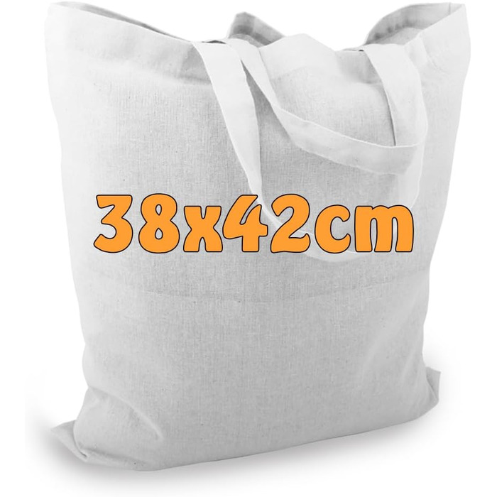 Бавовняні сумки Cottonbagjoe 38x42 см, білі, без друку, з двома короткими ручками, для малювання, Öko-Tex 100, 100 шт.