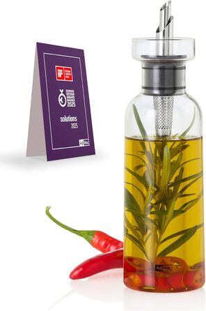 AdHoc AromaPour дозатор для олії та оцту, боросилікатне скло, 300 мл, з нержавіючим носиком, герметичний, стильна пляшка для оливкової, гарбузової олії та оцту
