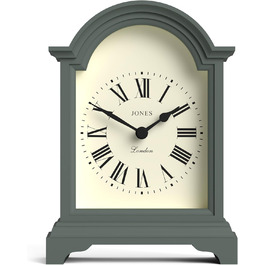 Настільний годинник JONES CLOCKS Bistro, класичний білий, арковий дизайн, стиль ретро для столу, полиці чи тумбочки, зелений акцент