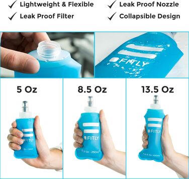 Набір м'яких фляг для гідратації FLASKS, 3 шт. (150/250/400 мл, сині) – для бігу, туризму, велоспорту, скелелазіння, складані пляшки для води