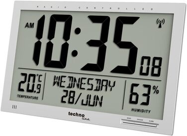 Настінний годинник Technoline WS 8013, цифровий, XL, сріблястий, великий LCD-дисплей, індикація температури, сучасний дизайн, 37×27 см