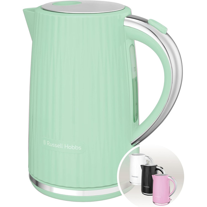 Електрочайник Russell Hobbs Eden 1,7 л, 2400 Вт, білий, з нержавіючої сталі, знімний фільтр від накипу, кнопка відкриття кришки, індикатор рівня води, підсвічування, BPA-free, 27360-70 (пісташковий)