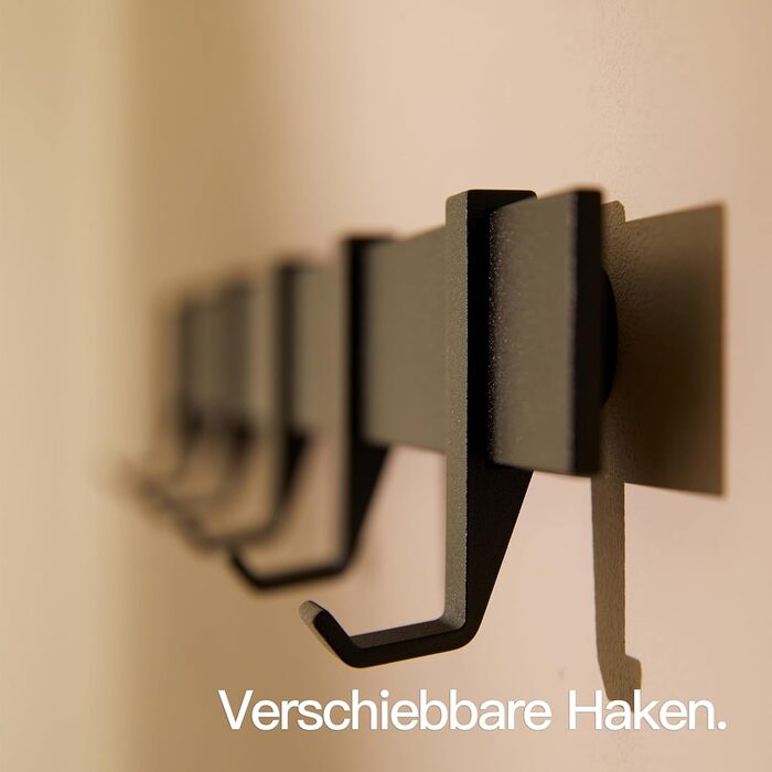 Настінна металева вішалка Designfabrik Hamburg, 58 см, з рухомими гачками, сучасний дизайн, матовий чорний колір