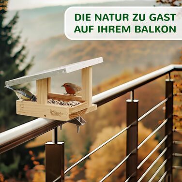 Годівниця для птахів на балкон Steady Nature, дерев'яна годівниця для птахів на балкон, кріплення на балконні перила