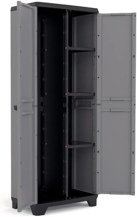 Пластикова шафа Keter Stilo висока 68x39x173 см, сіро-чорна з червоним, з 3 регульованими полицями, навантаження до 15 кг, для зберігання (Індустріальна)