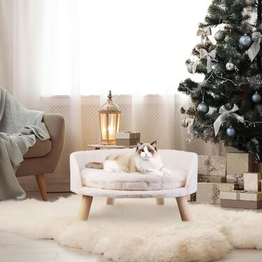 Розкішний диван для котів Katzensofa, велике котяче крісло з подушкою, підняте ліжко для котів і малих собак, 40 см, бежевий