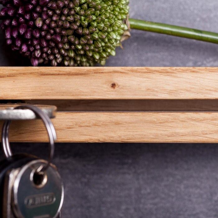 Дерев'яна ключниця з полицею WOODS, ручна робота, дуб, 30 см – настінний ключовий органайзер, сучасна дерев'яна декорація для передпокою, виготовлено в Баварії