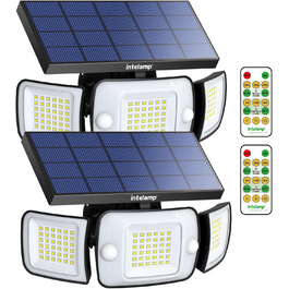 Сонячна LED лампа INTELAMP для вулиці з датчиком руху, 6000 мА·год, 1200 Лм, 270° широкий кут, IP65, з пультом, біле світло, 2 шт.