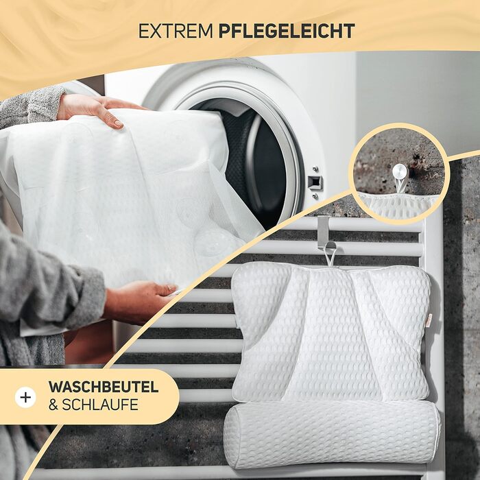 Vybelle Подушка для ванни з дихаючої 4D Air Mesh, ергономічна, для підтримки шиї та спини, з сумкою, розроблена в Німеччині