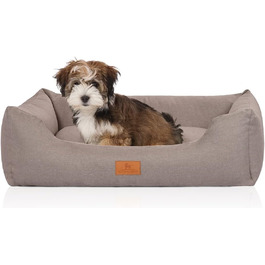Ліжко для собак Knuffelwuff Lotte із велюру XXL 120x85 см, знімний чохол, світло-сіре, для великих, середніх та малих порід, ручне плетіння, пране