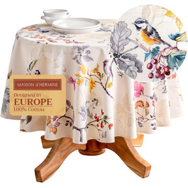 Скатертина Maison d' Hermine Equinoxe, 100% бавовна, бежева, кругла 170 см, для кухні, їдальні, свят, весіль