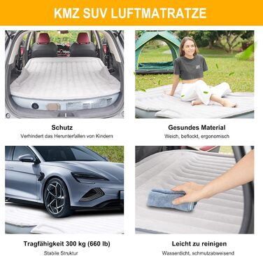 Надувний матрац для авто SUV із вбудованим електричним насосом, посилений і флокований, для подорожей та кемпінгу, вантажопідйомність 300 кг, сірий