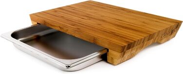 Дошка для нарізання з піддоном Cleenbo Style Bamboo, професійна бамбукова кухонна дошка з нержавіючою шухлядою, 43x29x7 см