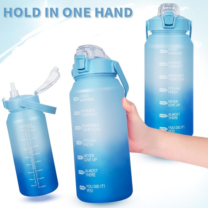 Спортивна пляшка для води 2л Tritan з трубочкою та часовою розміткою, BPA-free, мотиваційна, для фітнесу, спортзалу, туризму