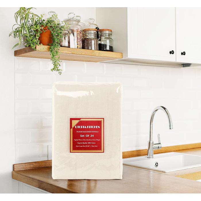 Кухонні рушники Utopia Kitchen 24 шт., 100% бавовна, натуральні, 71×71 см, для прибирання та сушіння, високої поглинальної здатності