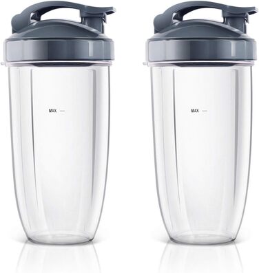 Комплект аксесуарів для Nutribullet: 2 чаші 940 мл (32 OZ) з кришками Flip Top, сумісні з блендерами 600W/900W, прозорі запасні стакани для соковижималки