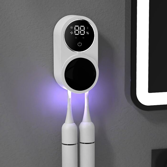 Тримач та стерилізатор для зубних щіток Justup з LED-екраном, настінний зарядний пристрій для ванної кімнати, для сімейного використання, білий