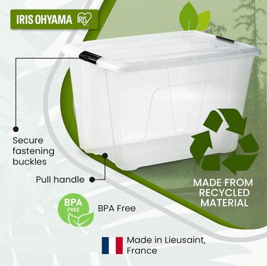 Пластикова коробка для зберігання Iris Ohyama TB-45 з кришкою, 55 л, прозора, 6 шт, з ручками та замками, міцна, для одягу, гаража, дому та офісу, штабельована