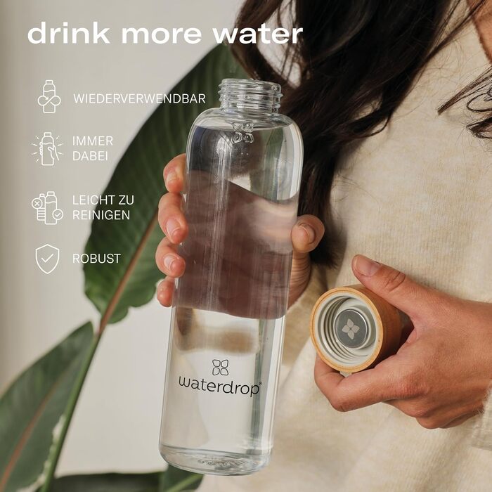 Подарунковий набір waterdrop® до Дня матері – скляна пляшка 1 л з 18 безцукровими флейвор-дропсами, подарунок для жінок, набір для дегустації з пляшкою для води, смаковими дропсами та вітамінами, пляшка для газованої води 600 мл, Black Frosted
