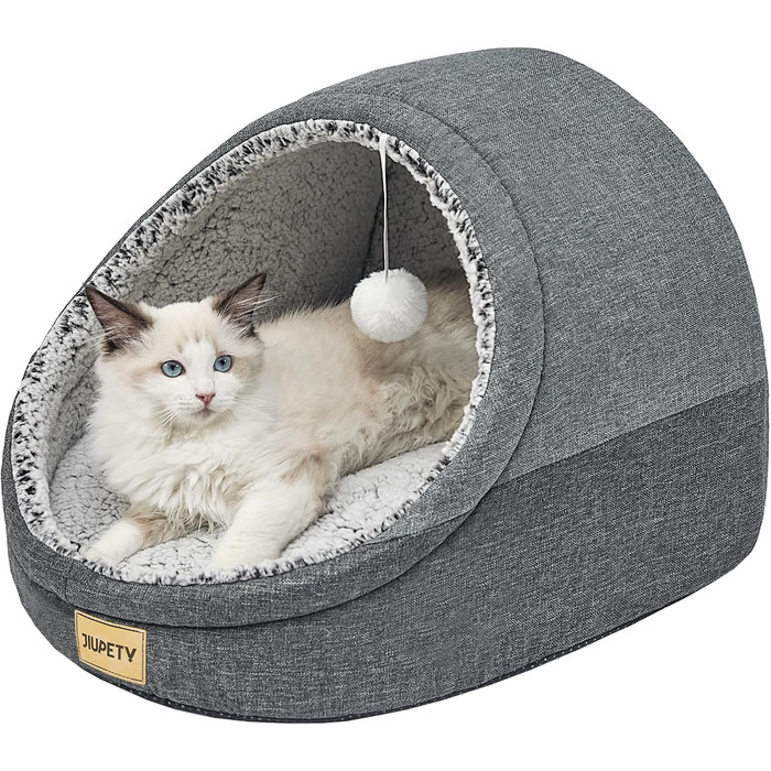 Котяча хатка Jiupety Nettes, будиночок-корзина для котів, лежак з нековзною основою, знімна та прана подушка, 41x41x33 см, темно-сірий