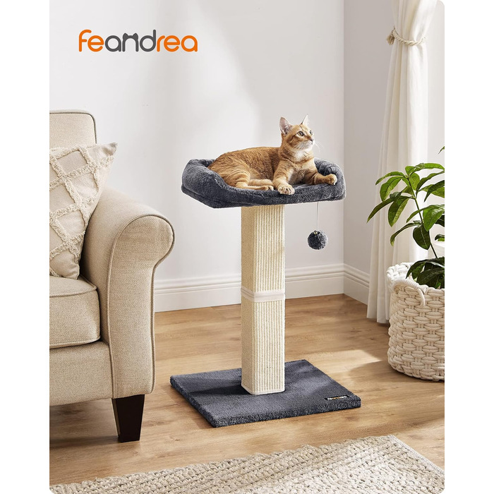 Feandrea Когтеточка для котів, 71 см, з платформою 40x30 см, стовпчиком із сизалю, основою 45x40 см, з плюшевим м’ячем, темно-сіра
