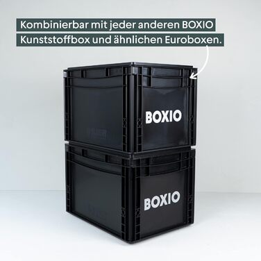 BOXIO SOLO: Пластикова ящик з кришкою 40x30x28 см, для зберігання, транспортування, кемпінгу, човна, гаража або саду, стелажна, сумісна з іншими євробоксами