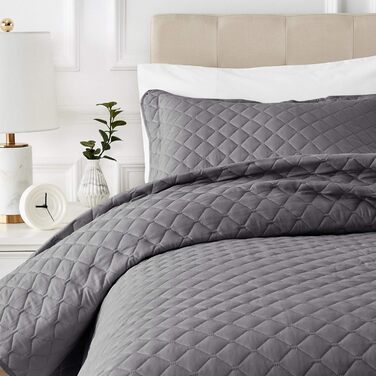 Amazon Basics велика стьобана ковдра 220x240 см, темно-сіра, з діамантовим візерунком