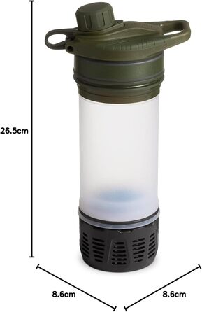 GRAYL GeoPress 710 мл — фільтр для води для туризму, очищення питної води, видаляє 99,99% бактерій і вірусів, для кемпінгу, подорожей, виживання, оливковий