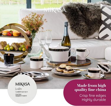 Порцеляновий чайний сервіз Mikasa Luxe Deco для однієї особи, з чайником, чашкою та блюдцем, компактний, підходить для посудомийної машини