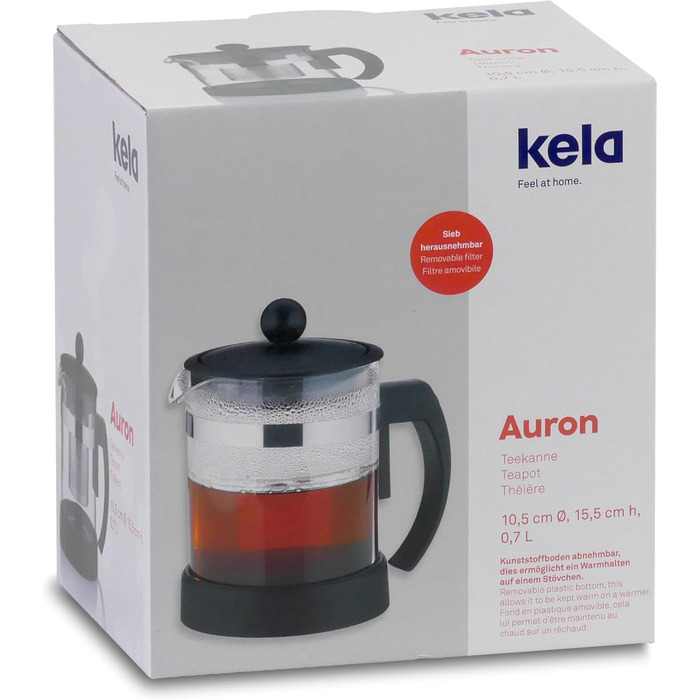 Чайник Kela Auron 0,7 л, скляний з ситечком з нержавіючої сталі