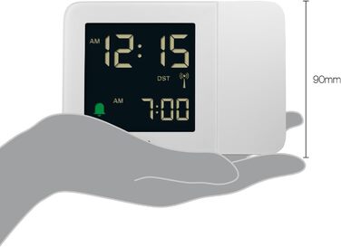 Проекційний радіо-годинник Braun BC15W-DCF з негативним LCD-дисплеєм, DCF, швидке налаштування та звуковий будильник, білий