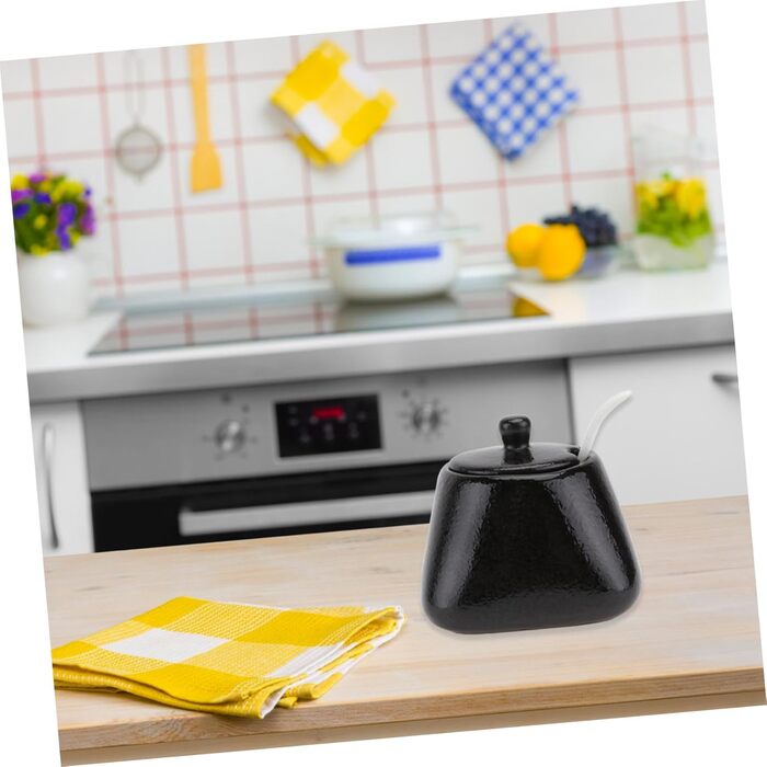 DOITOOL Цукорниця з кришкою, керамічна, порцелянова, чорна, для кухні, кави, бару, спецій