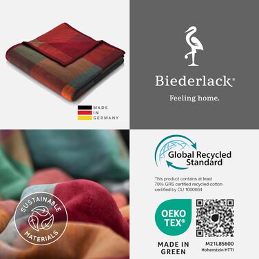 Плед biederlack Pure Cotton Karo, фланелевий, 150x200 см, 100% бавовна, кольорова клітинка, еко, виготовлено в Німеччині