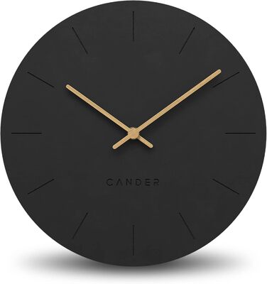 Стіна година Cander Berlin MNU 2630 S, 30 см, безшумна, аналогова, чорна, вінтаж, дерев'яні стрілки, для вітальні, сучасний дизайн