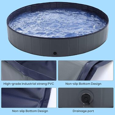Dreamhigh басейн для великих собак 160x30 см, складний, нековзкий, для дітей та собак, високоякісний