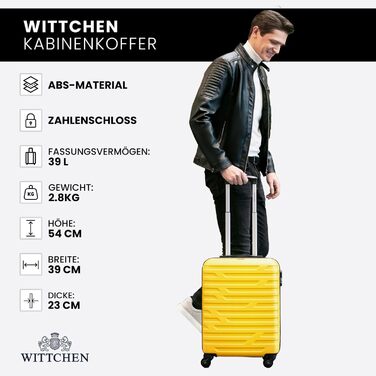 Жовта валіза Wittchen A-line II, маленька, жорсткий корпус ABS, ручна поклажа, преміум-якість