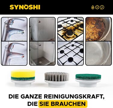 Електрична щітка для прибирання SYNOSHI Power Spin Scrubber з 3 змінними насадками, 2 швидкості, для ванної, душу та плитки
