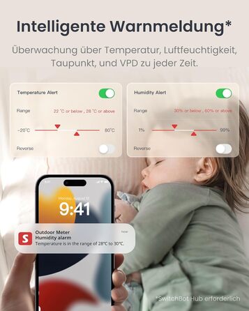 Гігрометр-термометр SwitchBot IP65 для приміщень і вулиці, Bluetooth, з датчиком точки роси, VPD, абсолютної вологості, зовнішній термометр, збереження даних для теплиці та винного погребу, набір 3 шт.