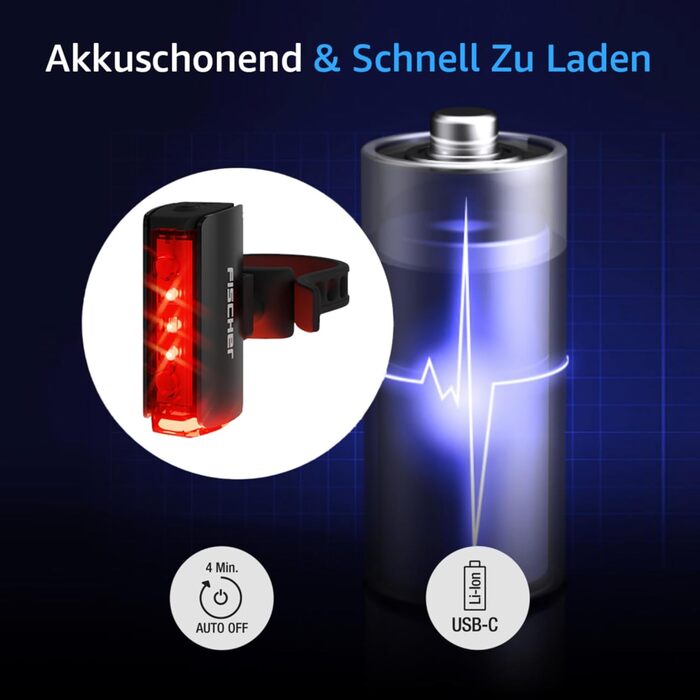 Fischer велосипедний LED задній ліхтар Twin Stop, з акумулятором, 360° підсвічуванням, до 8 годин роботи, USB зарядка, чорний