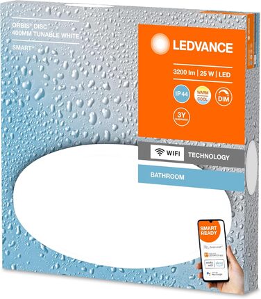 Розумна LED лампа для ванної LEDVANCE Orbis Bath, 1200 Лм, 3000-6500K, 40 см, IP44, димована, керування через Wi-Fi, додаток та голосовий асистент, біла