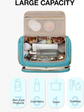 Косметичка BAGSMART велика дорожня, синя, з ручкою, органайзер для туалетних і косметичних засобів