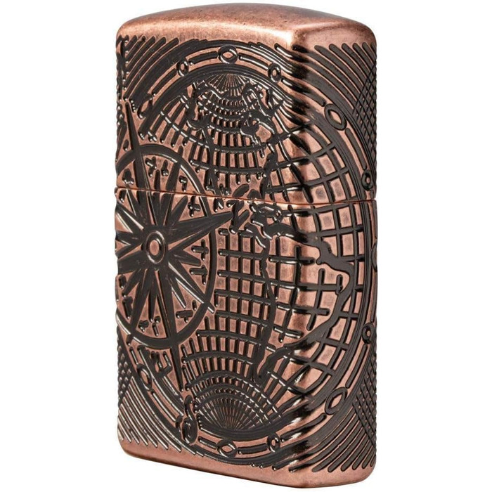 Бензинова запальничка Zippo 29853 з картою світу, антикварна мідь, заправна, у подарунковій коробці