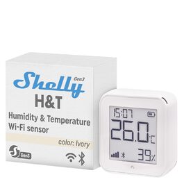 Розумний датчик температури та вологості Shelly H&T Gen3 Elfenbein Wi-Fi, без хаба, підтримка Alexa та Google Home, віддалене керування, зберігання даних, смарт-сцени, сповіщення