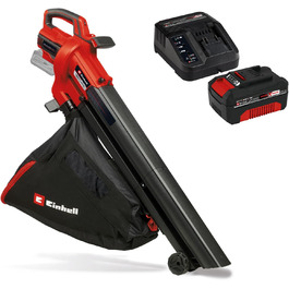 Акумуляторний садовий пилосос Einhell VENTURRO 18/210 Power X-Change, 18 В, 500 м³/год, мішок 45 л, функція повітродуву до 210 км/год, з акумулятором 4 А·год і зарядним, чорний/червоний