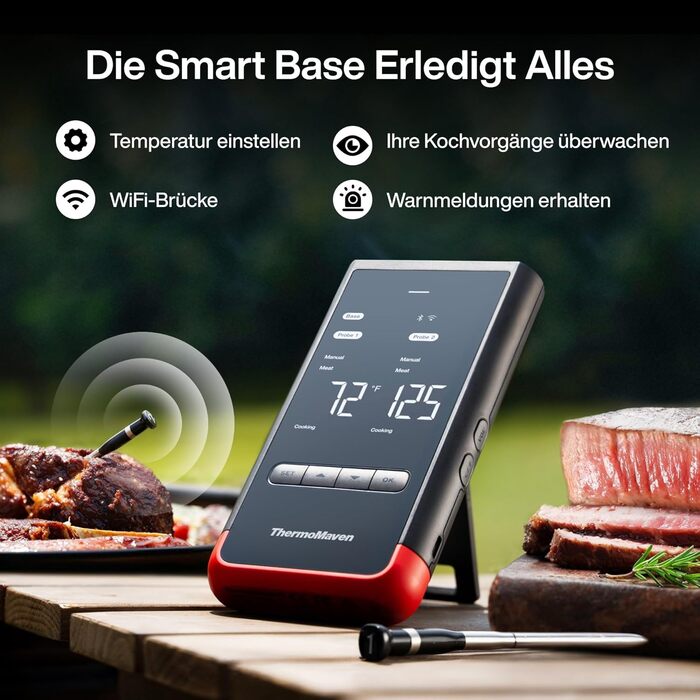 Бездротовий термометр для м'яса ThermoMaven P2 з Bluetooth 5.3, 2 зондами, 6 сенсорами, Wi-Fi, IPX8, для грилю, духовки, кухні, фритюрниці